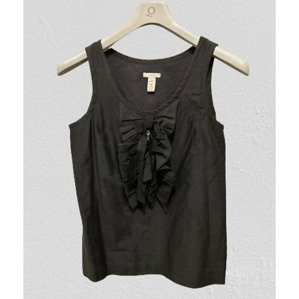 J.CREW Blouse Smoke Gray Beaded Ruffle Front Cotton Silk Top Size 4